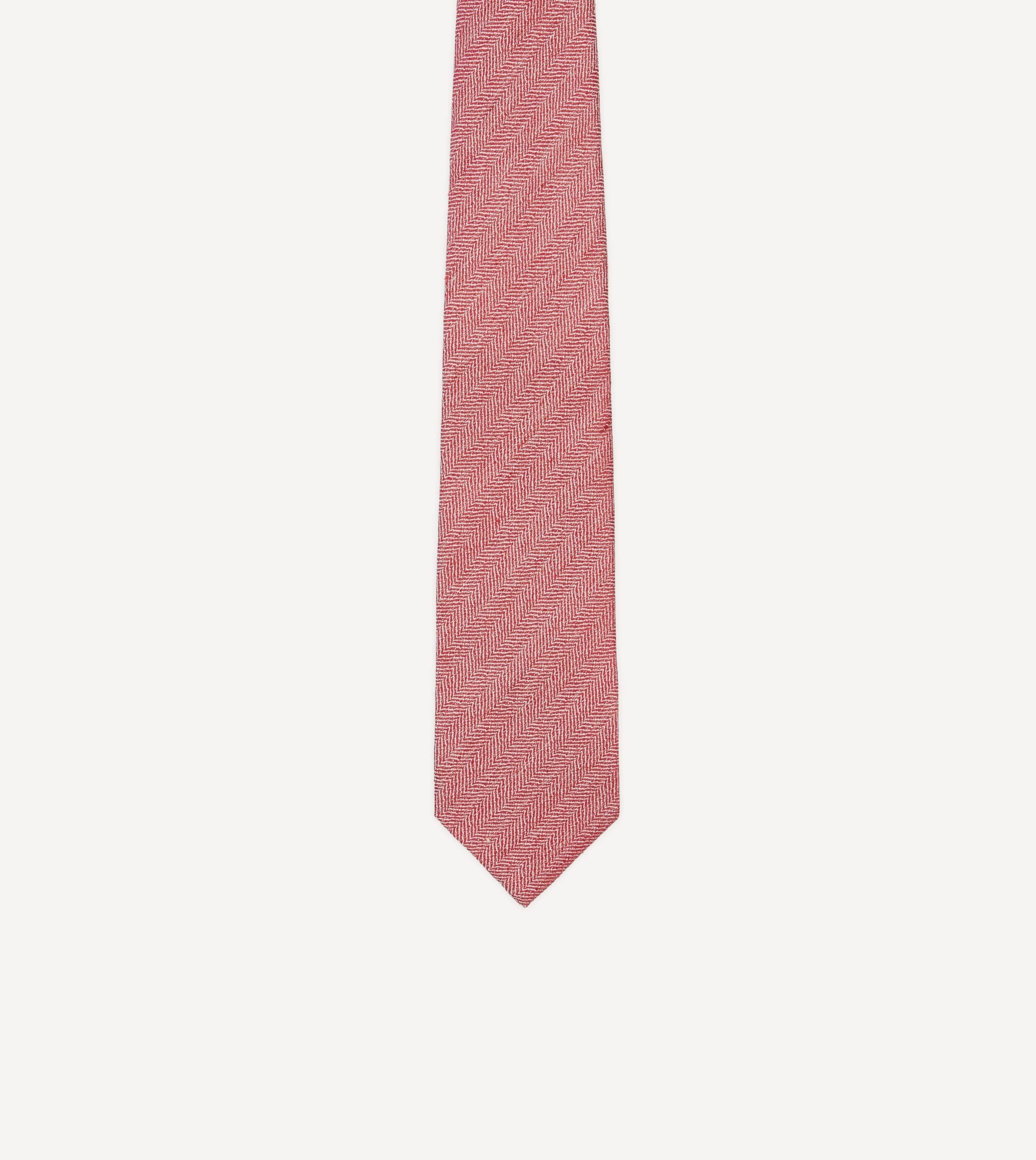 Red and Ecru Herringbone Linen Silk Tipped Tie - Image 3
