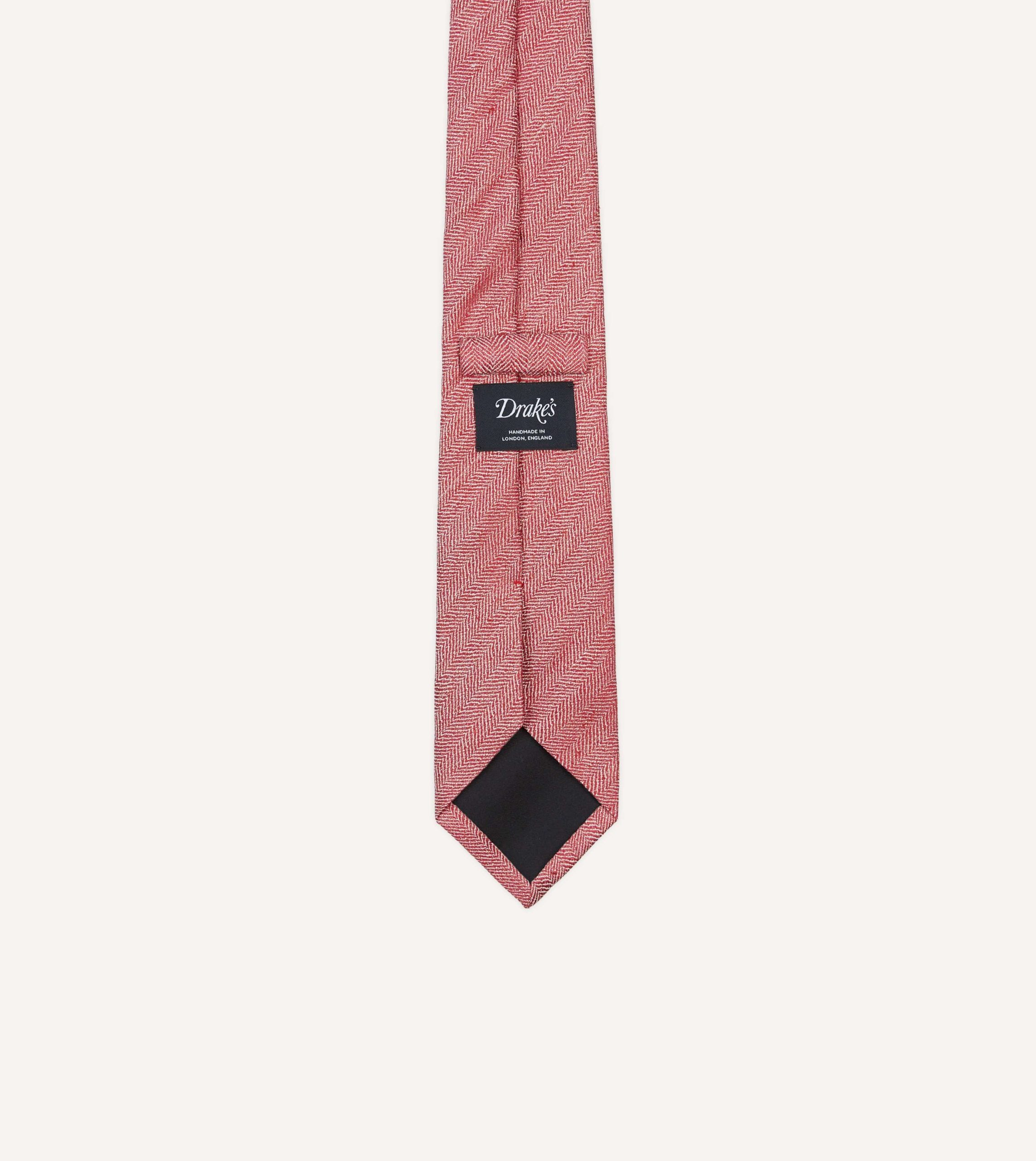 Red and Ecru Herringbone Linen Silk Tipped Tie - Image 4