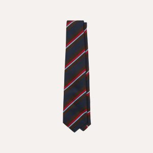 Navy. Brown and Red Stripe Mogador Silk Tipped Tie