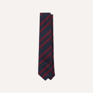 Navy and Red Double Stripe Repp Silk Tipped Tie