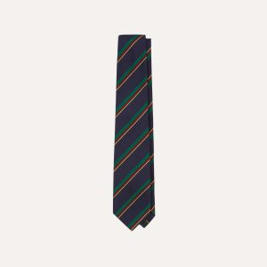 Navy. Green. Red and Yellow Multi Stripe Repp Silk Tipped Tie