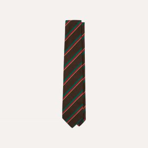 Brown. Green. Red and Yellow Multi Stripe Repp Silk Tipped Tie