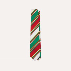Green. Red and White Stripe Mogador Silk Tipped Tie