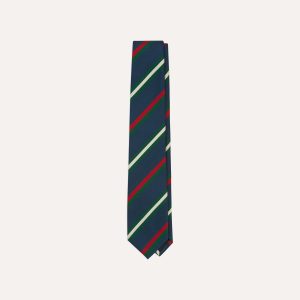 Navy. Green. Red and White Stripe Repp Silk Tipped Tie