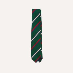 Green. Red and White Stripe Repp Silk Tipped Tie