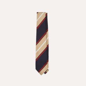 Navy. Red and Gold Stripe Repp Silk Tipped Tie