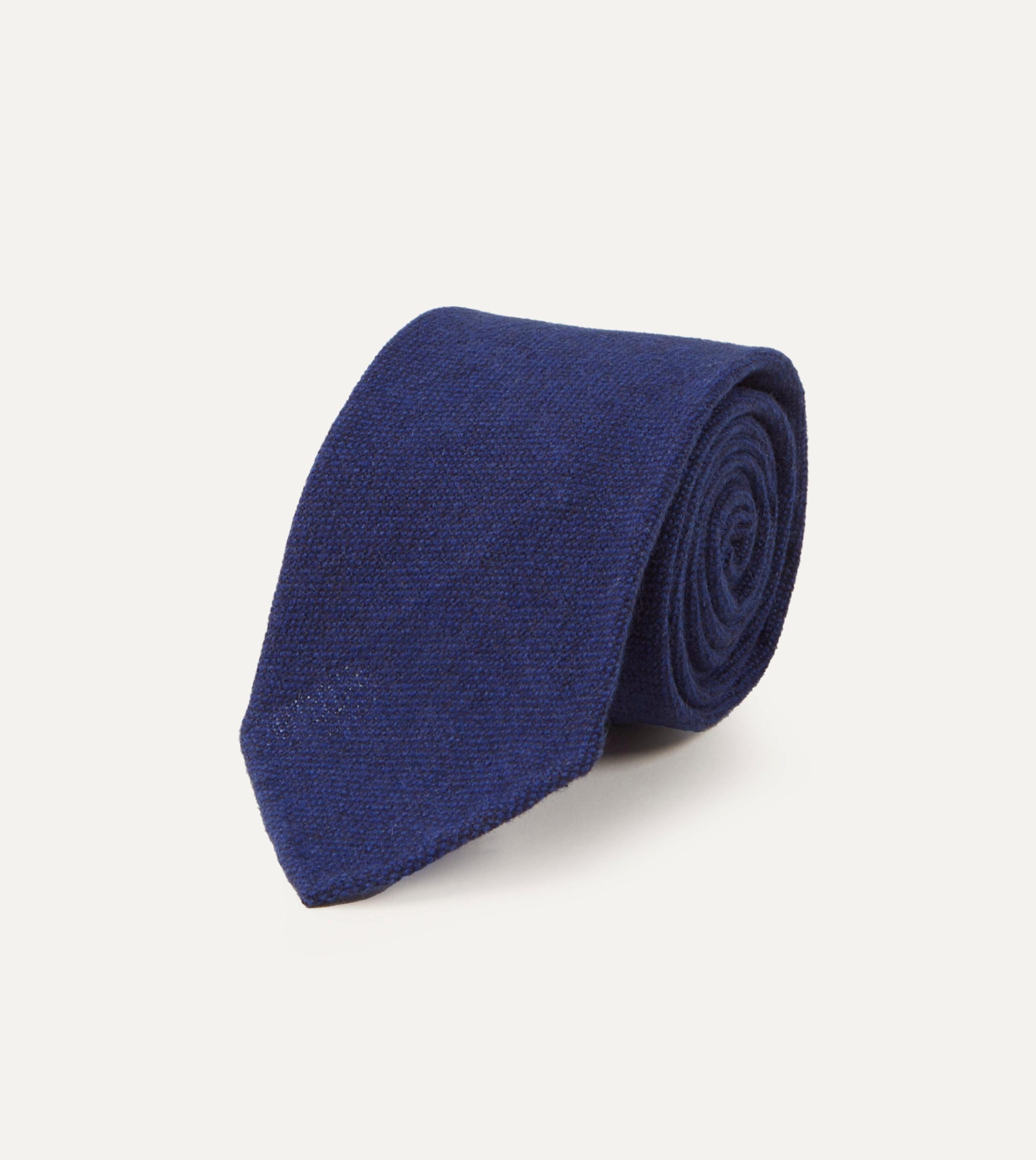 Light Navy Pure Cashmere Solid Hand Rolled Tie - Image 2