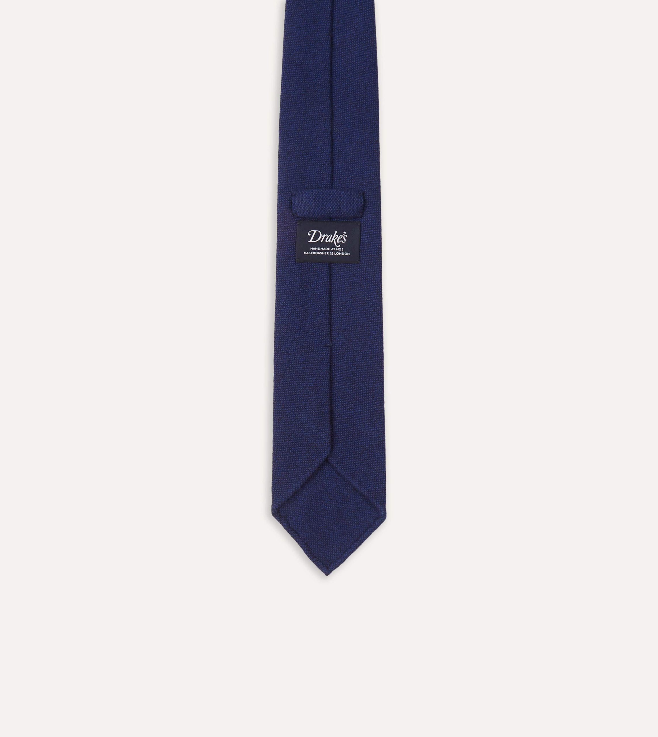 Light Navy Pure Cashmere Solid Hand Rolled Tie - Image 5