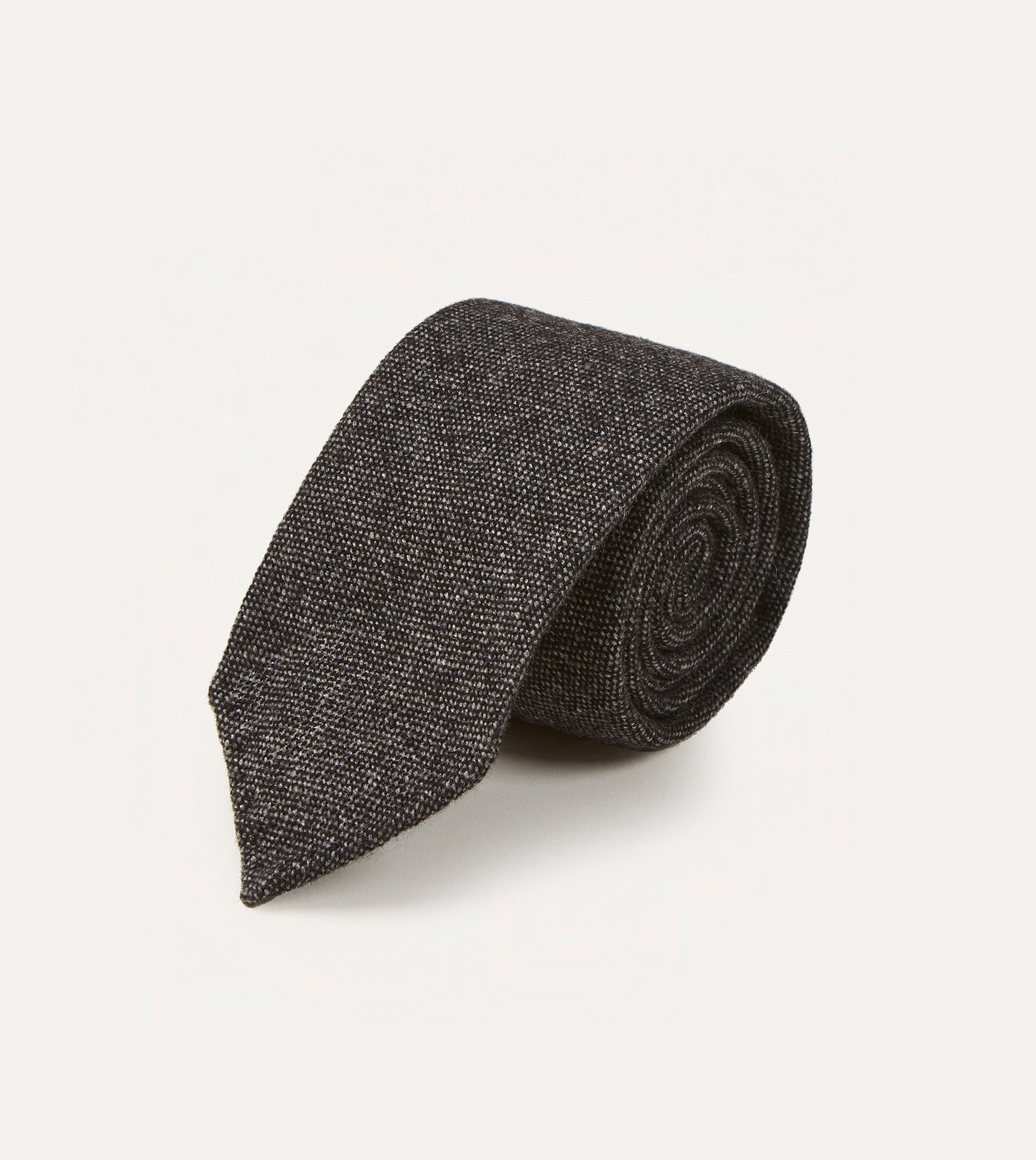 Black Pure Cashmere Solid Hand Rolled Tie - Image 2