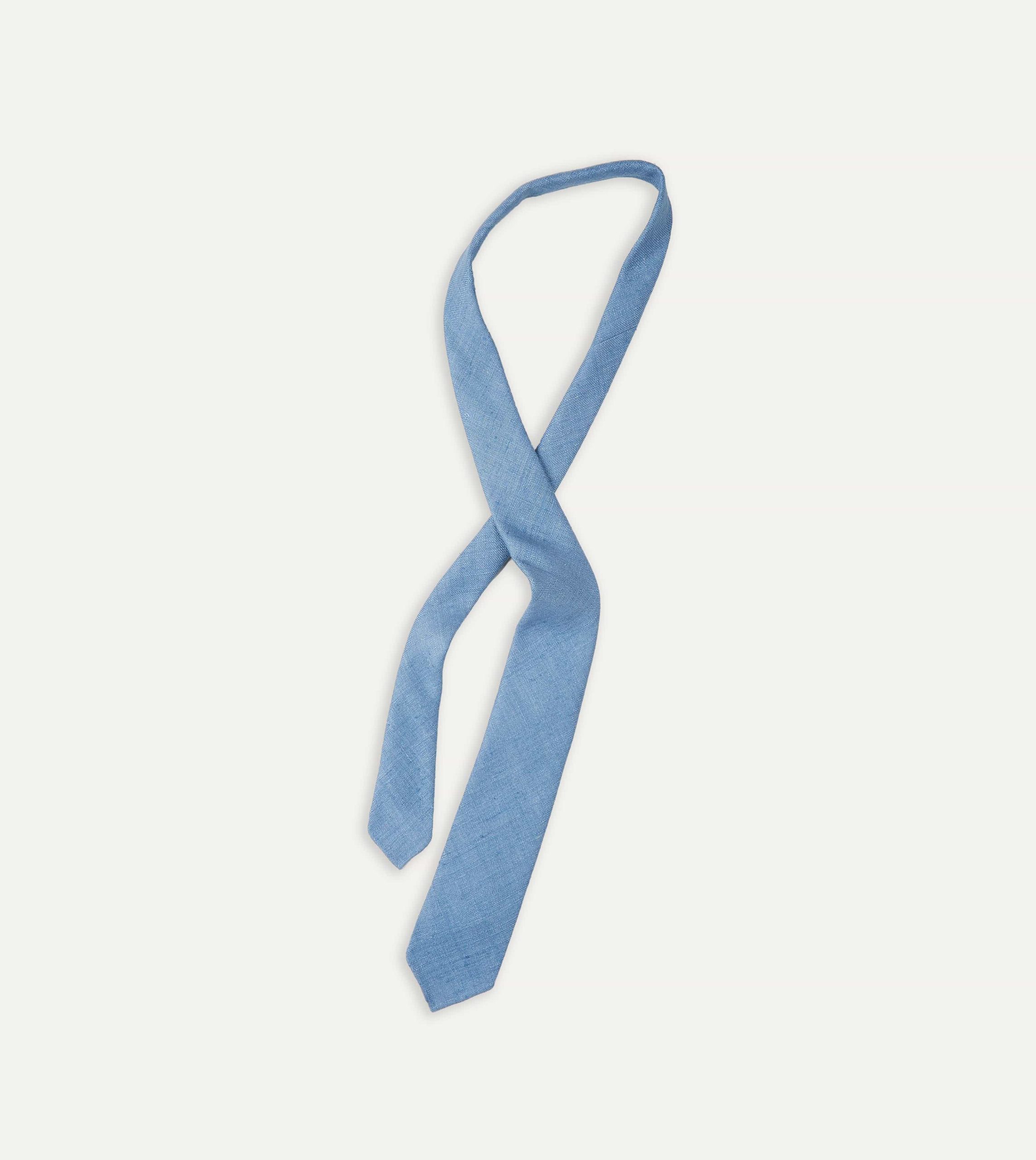 Blue Tussah Hand Rolled Silk Tie - Image 4