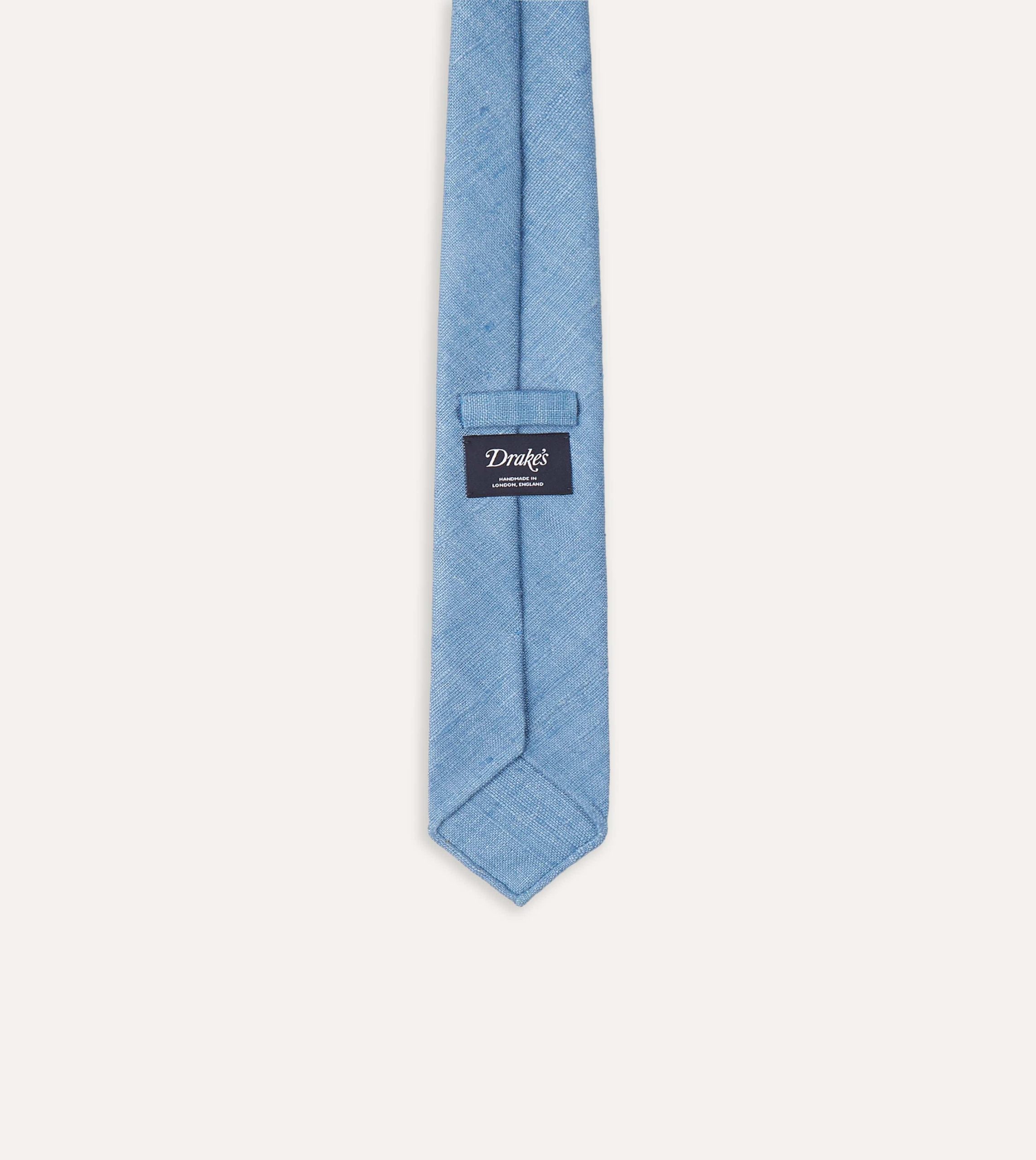 Blue Tussah Hand Rolled Silk Tie - Image 5