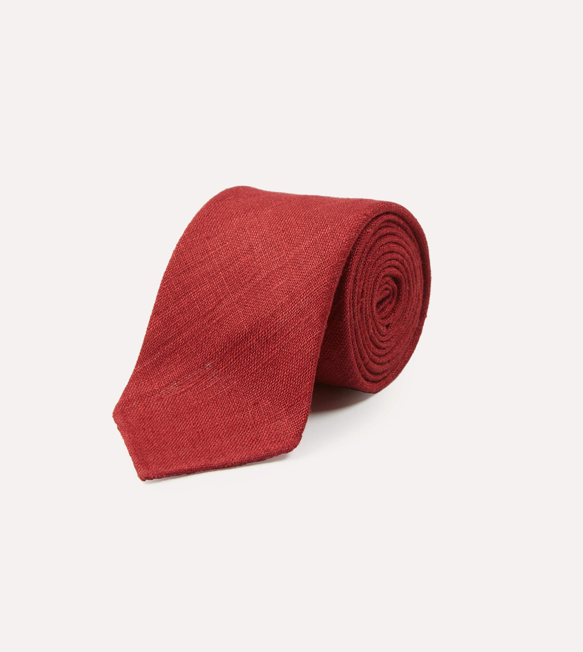 Red Tussah Hand Rolled Silk Tie - Image 2