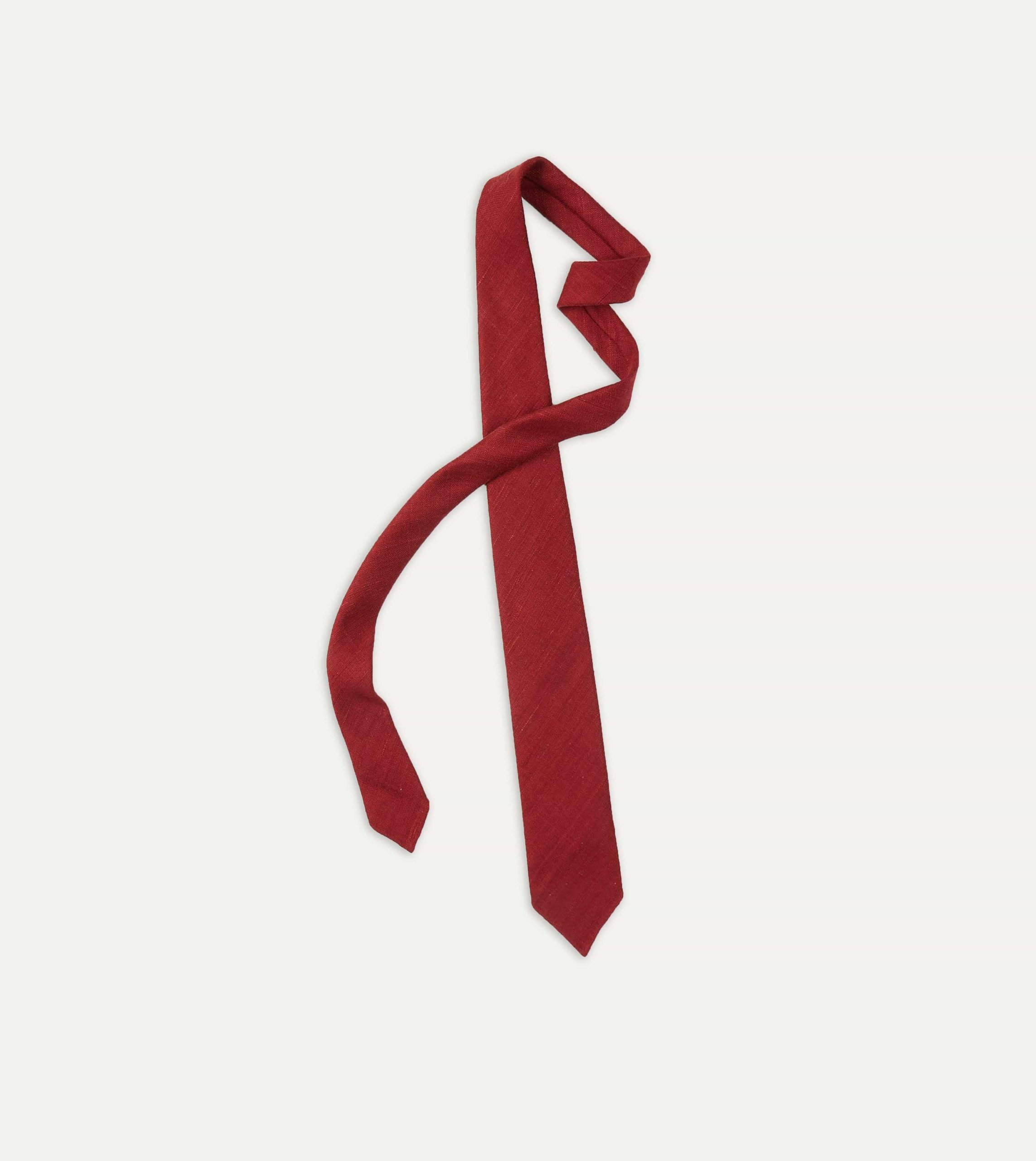 Red Tussah Hand Rolled Silk Tie - Image 4