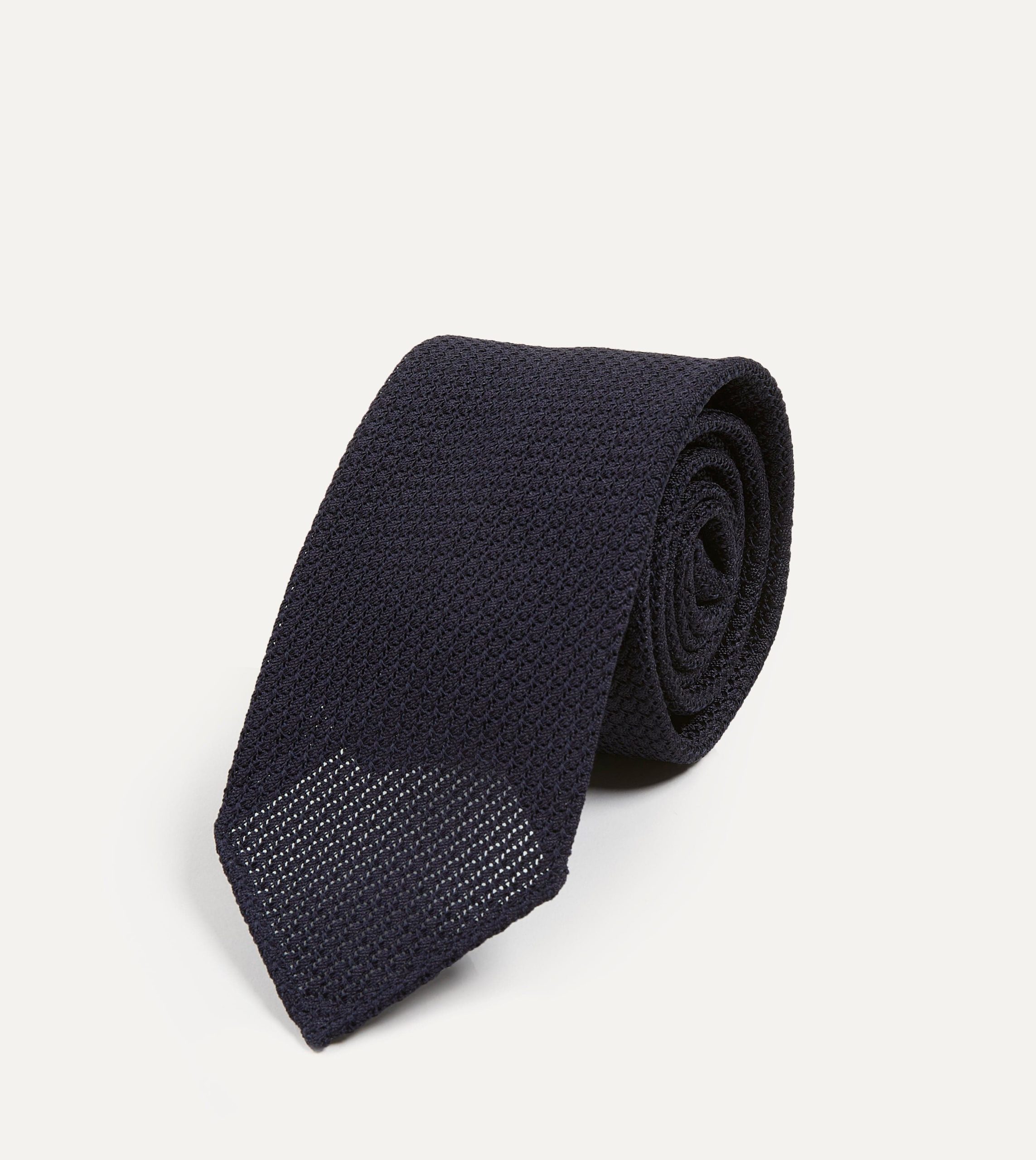 Dark Navy Hand Rolled Large Knot Grenadine Tie - Image 2