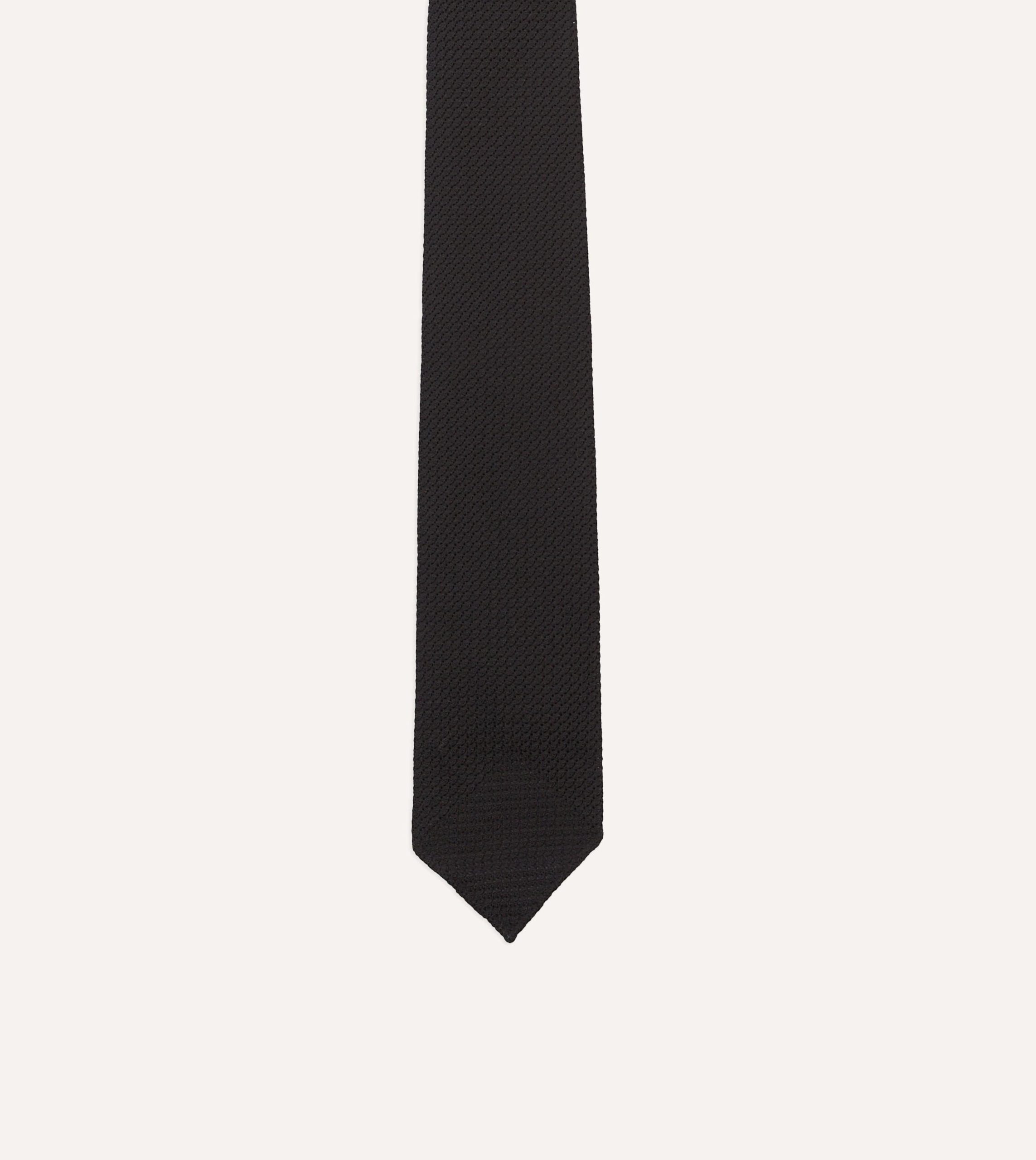 Black Hand Rolled Large Knot Grenadine Tie - Image 3