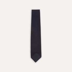 Dark Navy Fine Woven Grenadine Silk Hand Rolled Tie