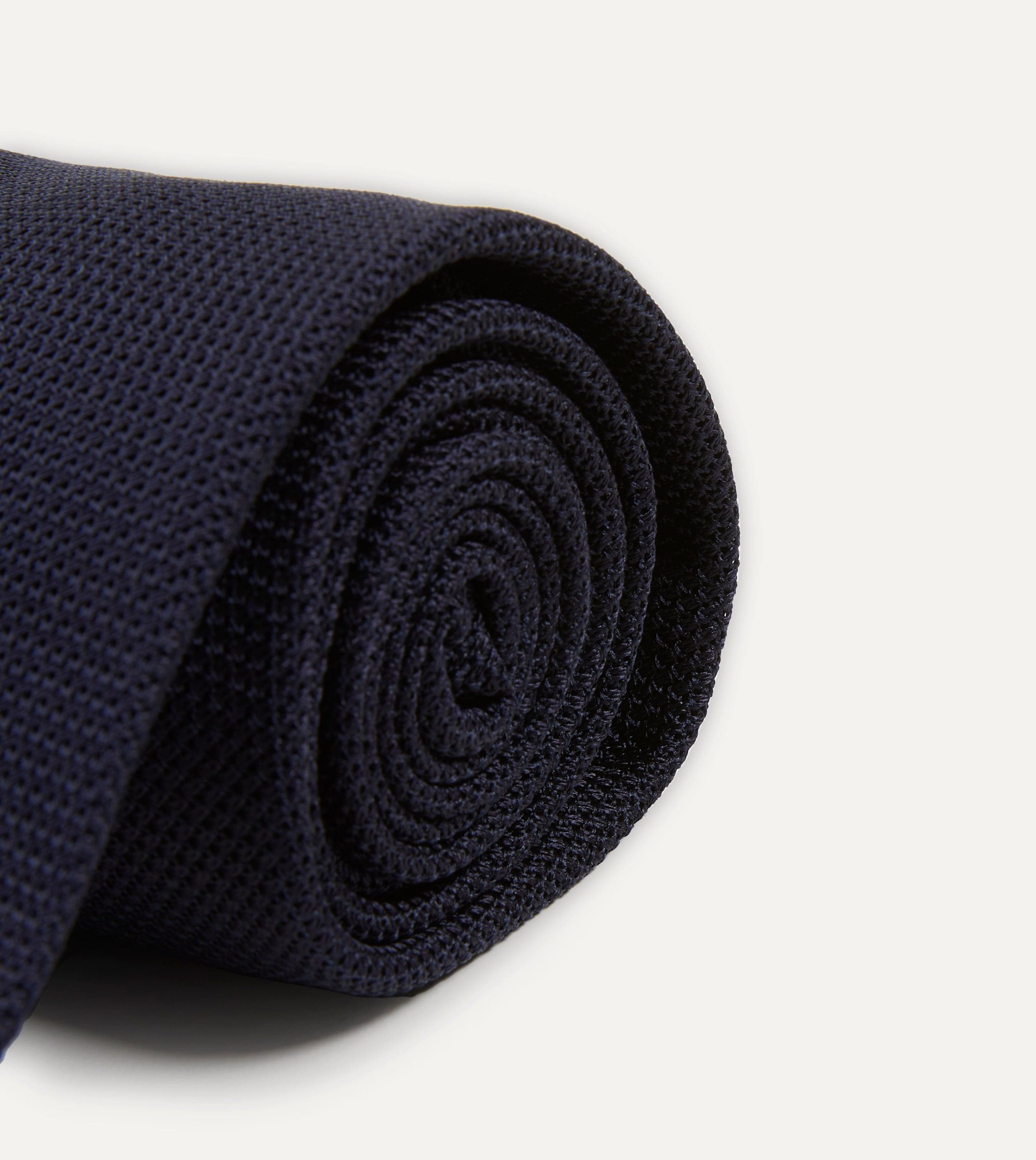 Dark Navy Fine Woven Grenadine Silk Hand Rolled Tie - Image 3