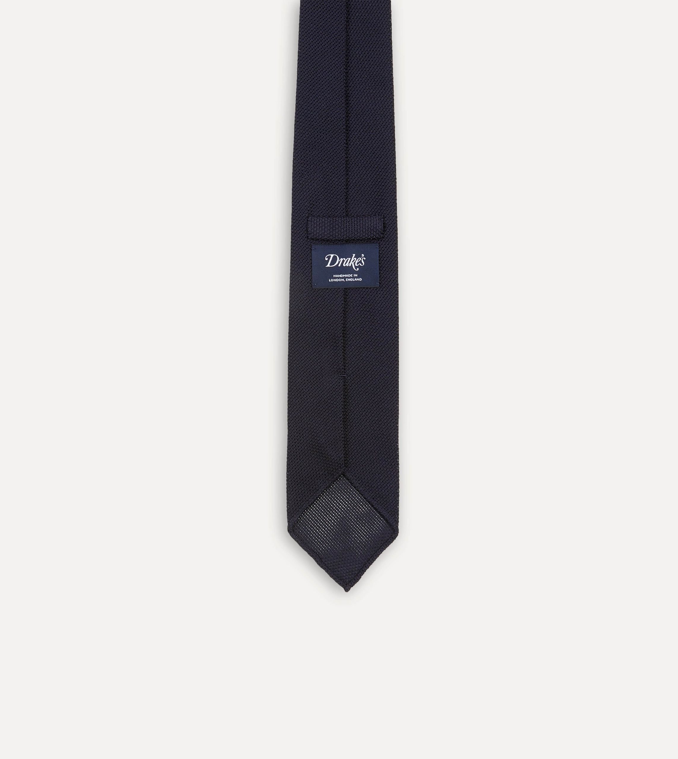 Dark Navy Fine Woven Grenadine Silk Hand Rolled Tie - Image 5