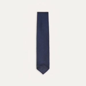 Navy Fine Woven Grenadine Silk Hand Rolled Tie