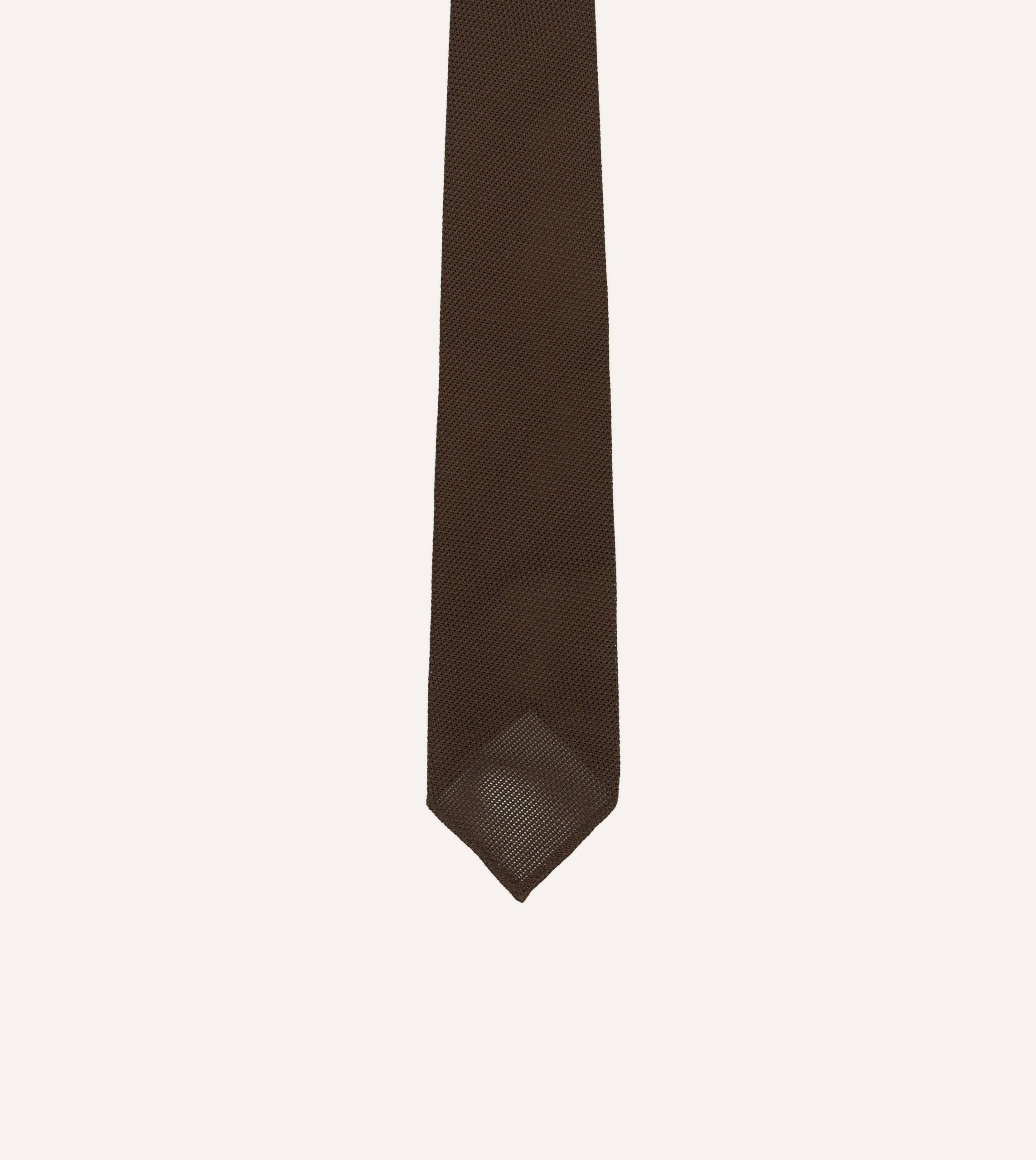 Brown Fine Woven Grenadine Silk Hand Rolled Tie - Image 4