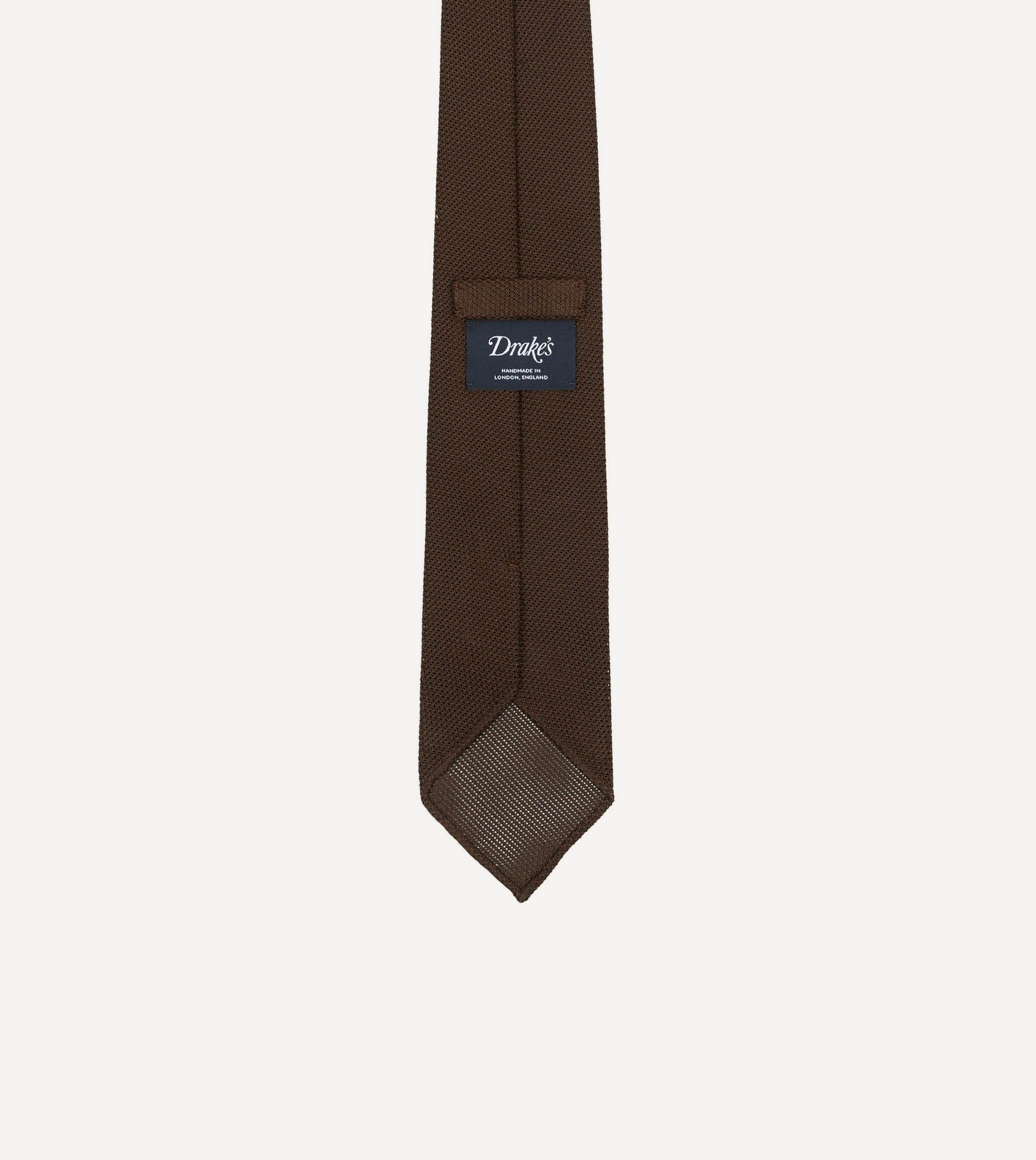 Brown Fine Woven Grenadine Silk Hand Rolled Tie - Image 3