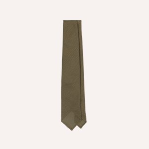 Khaki Green Fine Woven Grenadine Silk Hand Rolled Tie