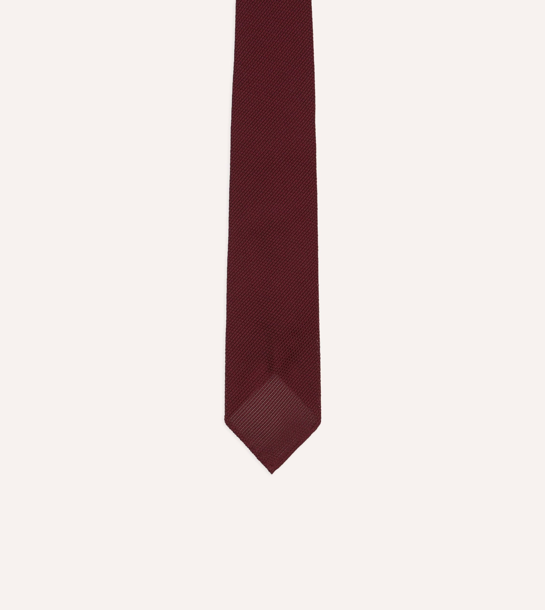 Maroon Fine Woven Grenadine Silk Hand Rolled Tie - Image 3