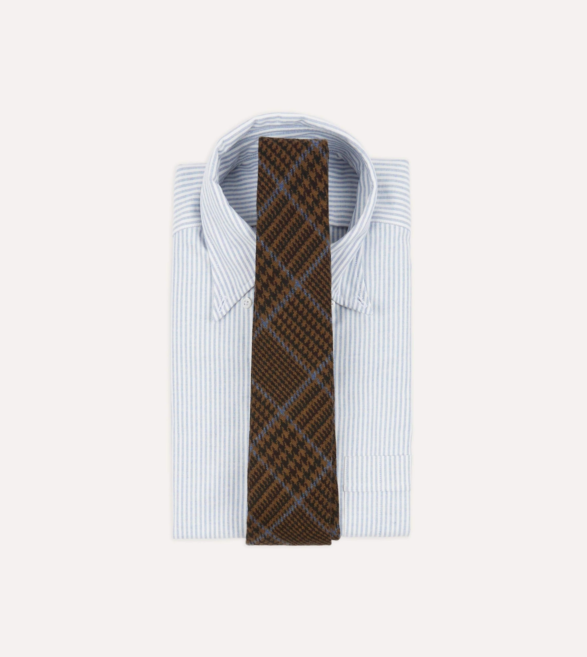 Dark Brown Prince of Wales Check Hand Rolled Wool Tie - Image 2