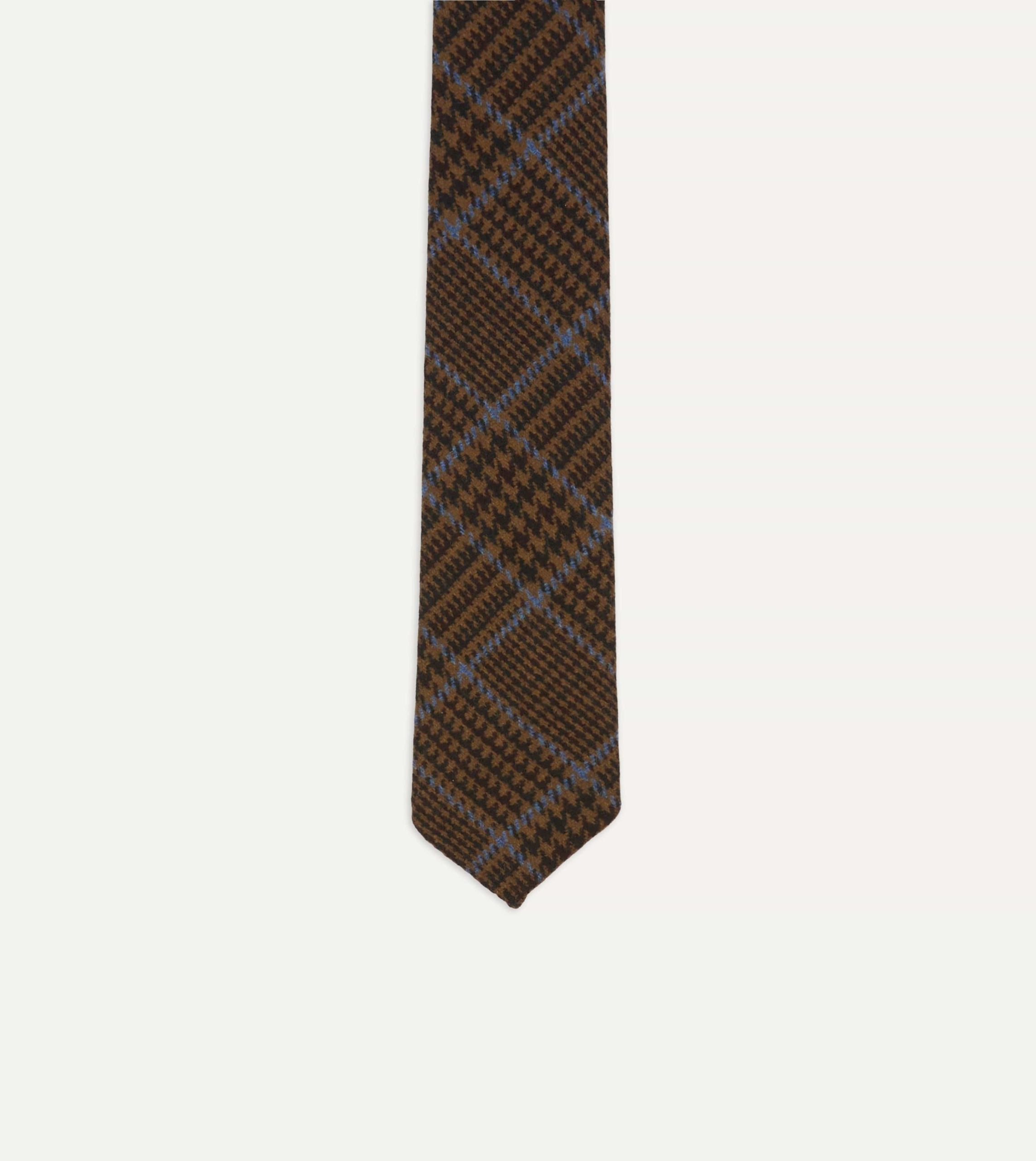 Dark Brown Prince of Wales Check Hand Rolled Wool Tie - Image 4
