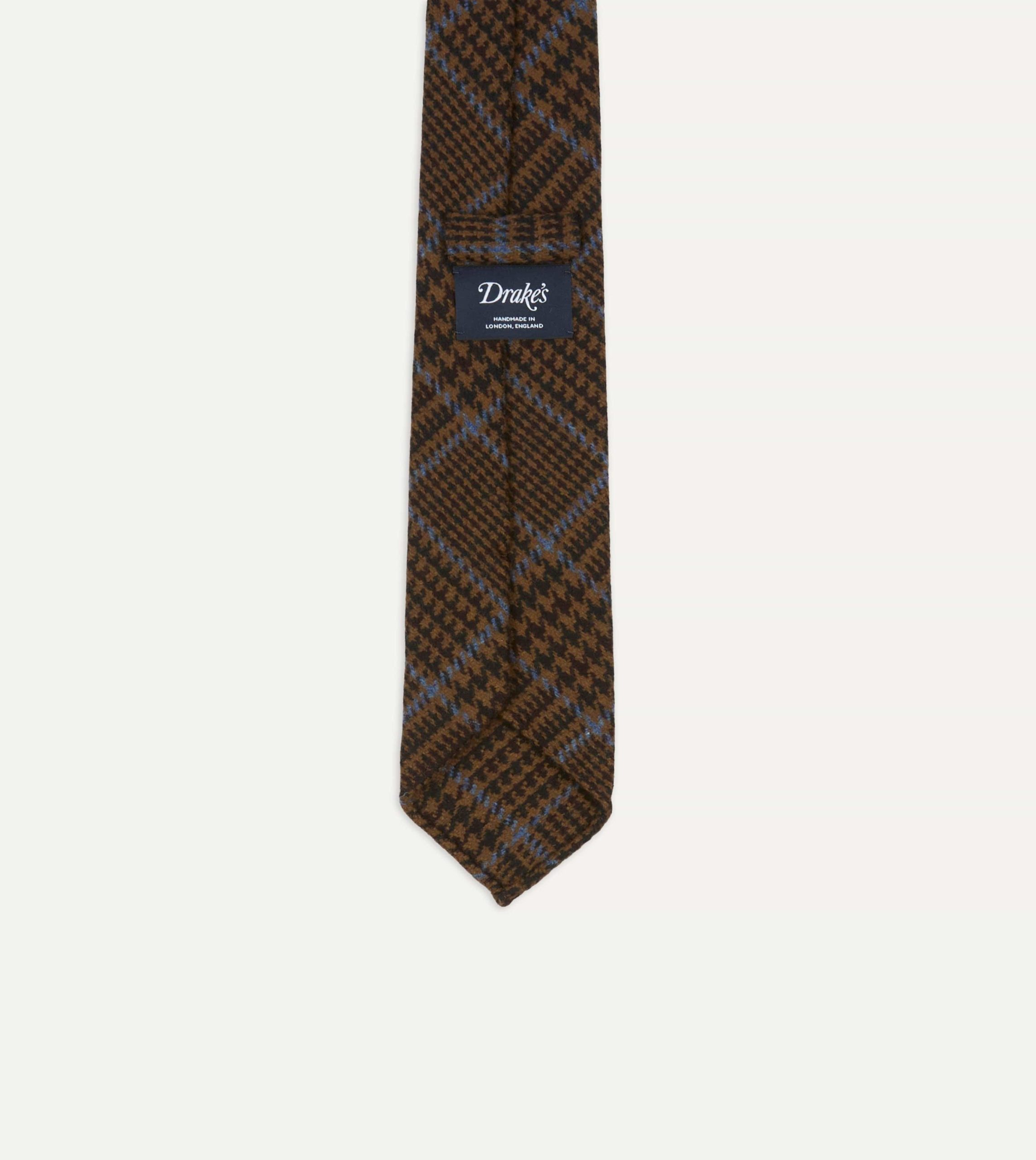 Dark Brown Prince of Wales Check Hand Rolled Wool Tie - Image 3