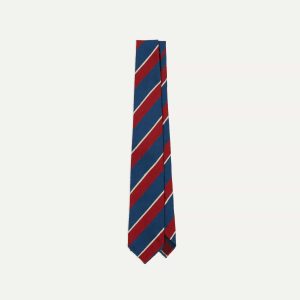 Red. Blue and White Stripe Shantung Silk Tie