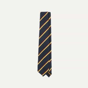 Navy. Red and Yellow Stripe Shantung Silk Tie