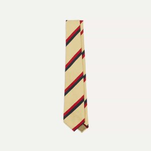 Gold. Red and Navy Stripe Shantung Silk Tie