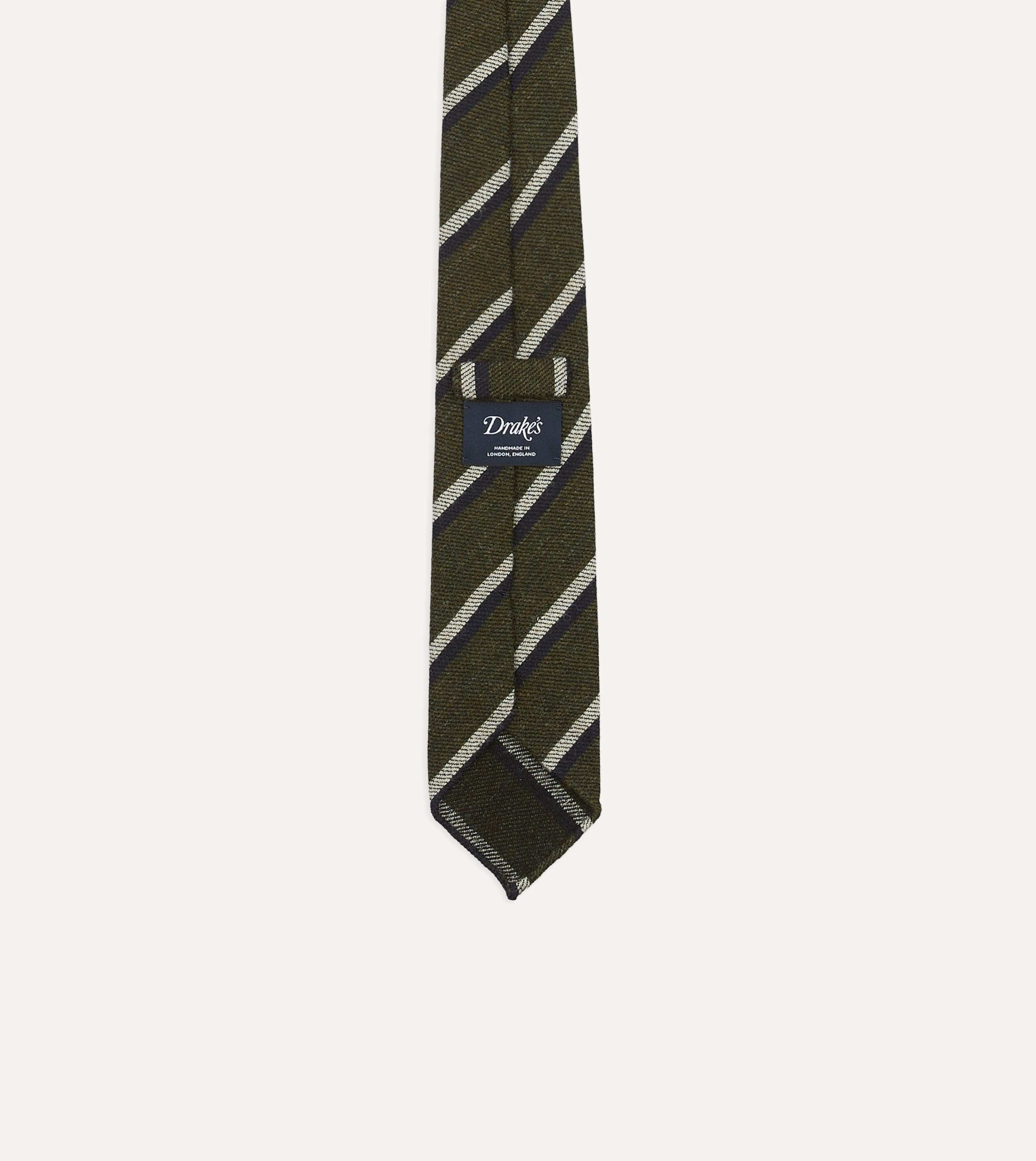 Green and Navy Sandwich Stripe Hand Rolled Shetland Wool Tie - Image 3