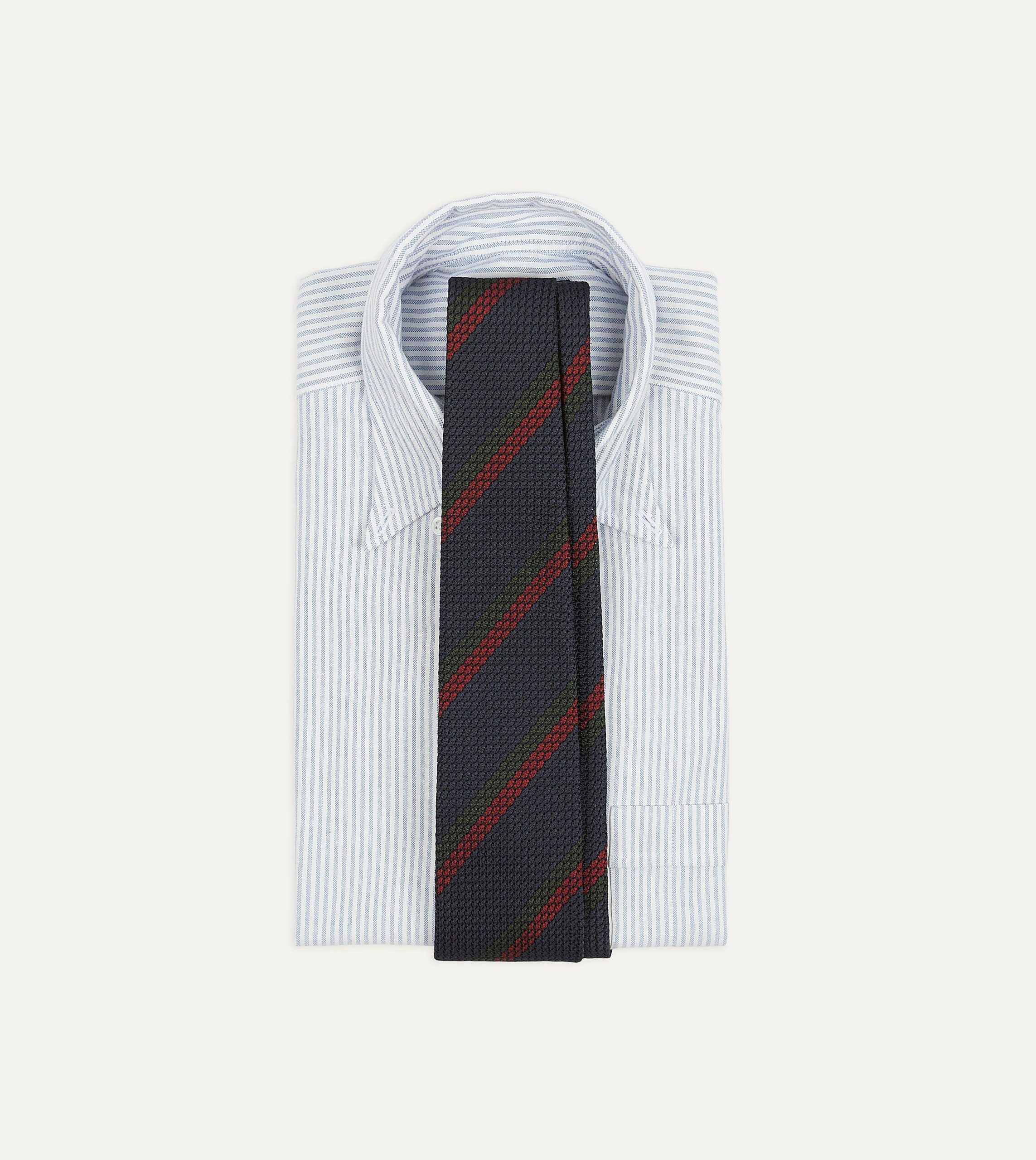 Navy and Red Block Stripe Hand Rolled Silk Grenadine Tie - Image 2