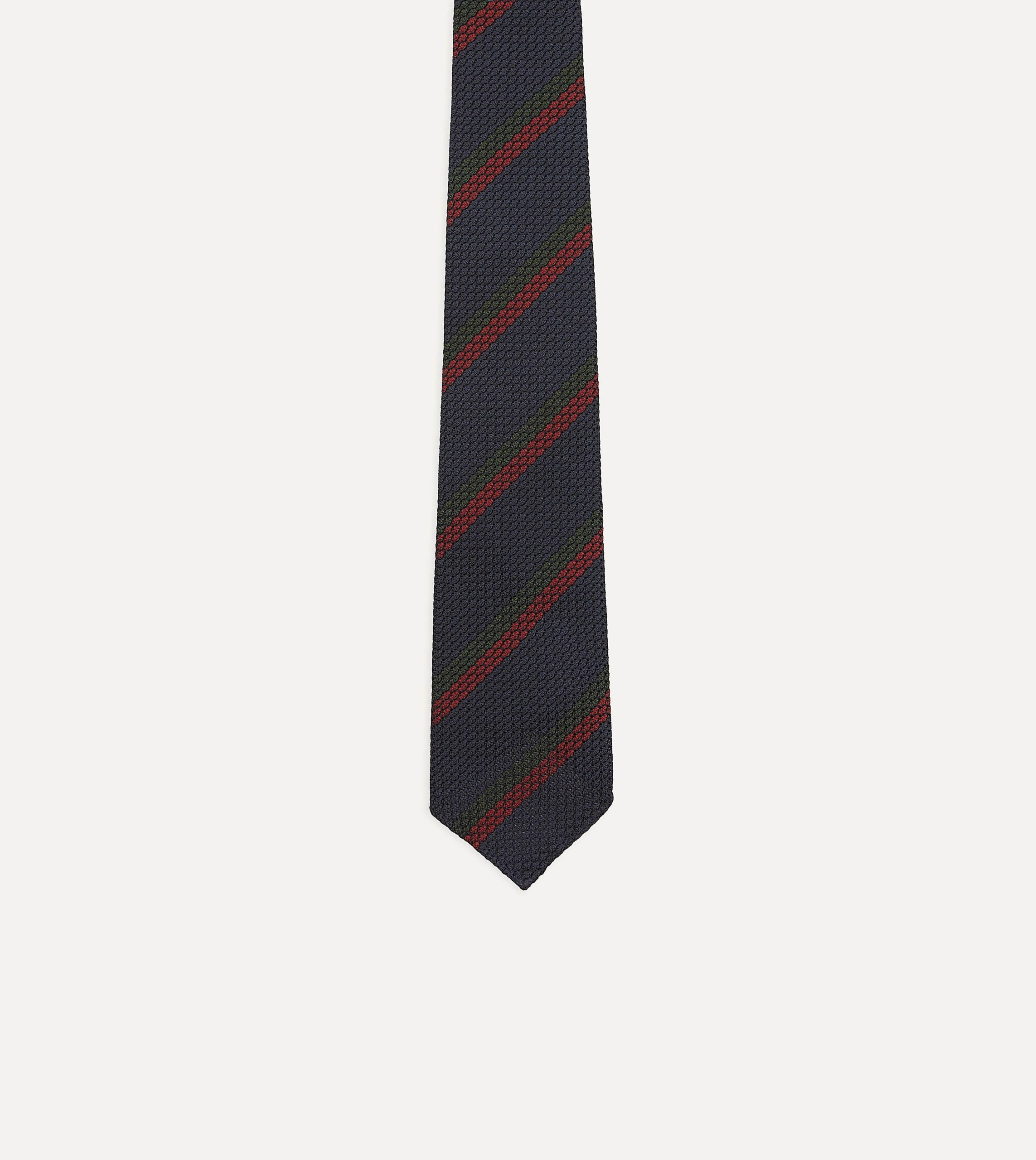 Navy and Red Block Stripe Hand Rolled Silk Grenadine Tie - Image 3