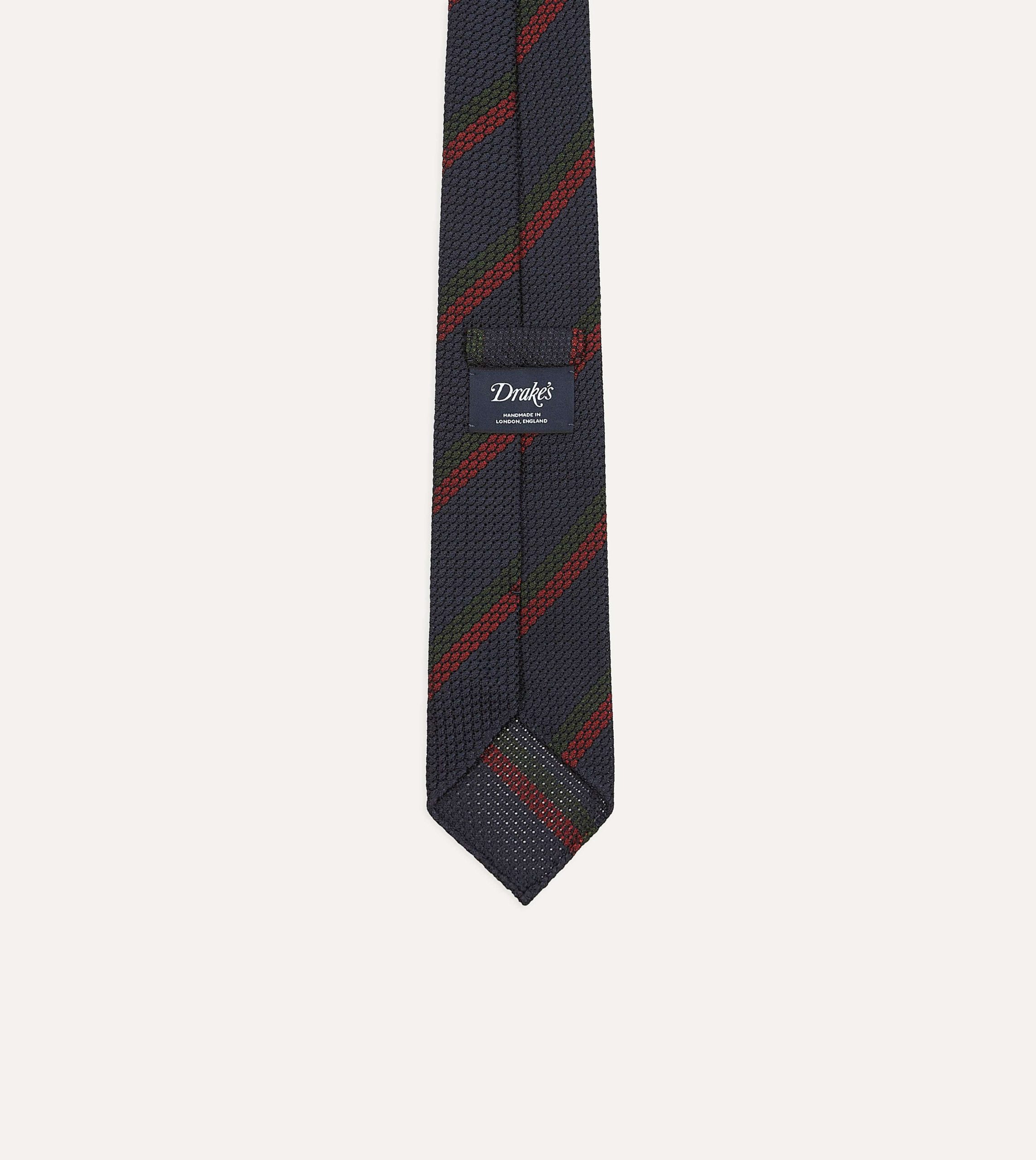 Navy and Red Block Stripe Hand Rolled Silk Grenadine Tie - Image 4