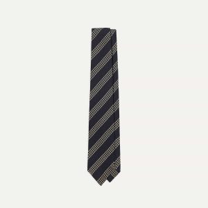 Navy and Silver Stripe Hand Rolled Large Knot Grenadine Tie