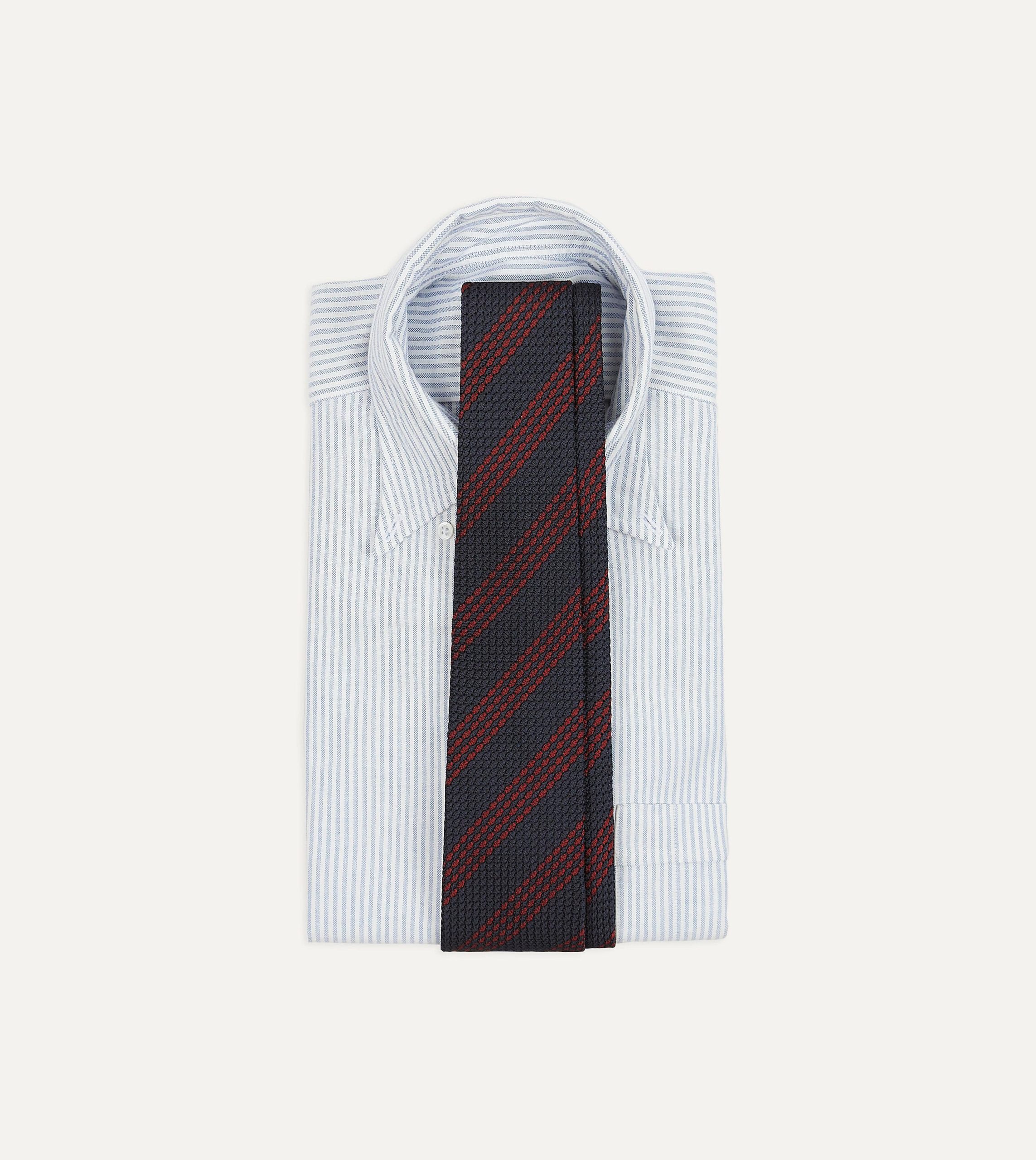 Navy and Red Stripe Hand Rolled Large Knot Grenadine Tie - Image 2