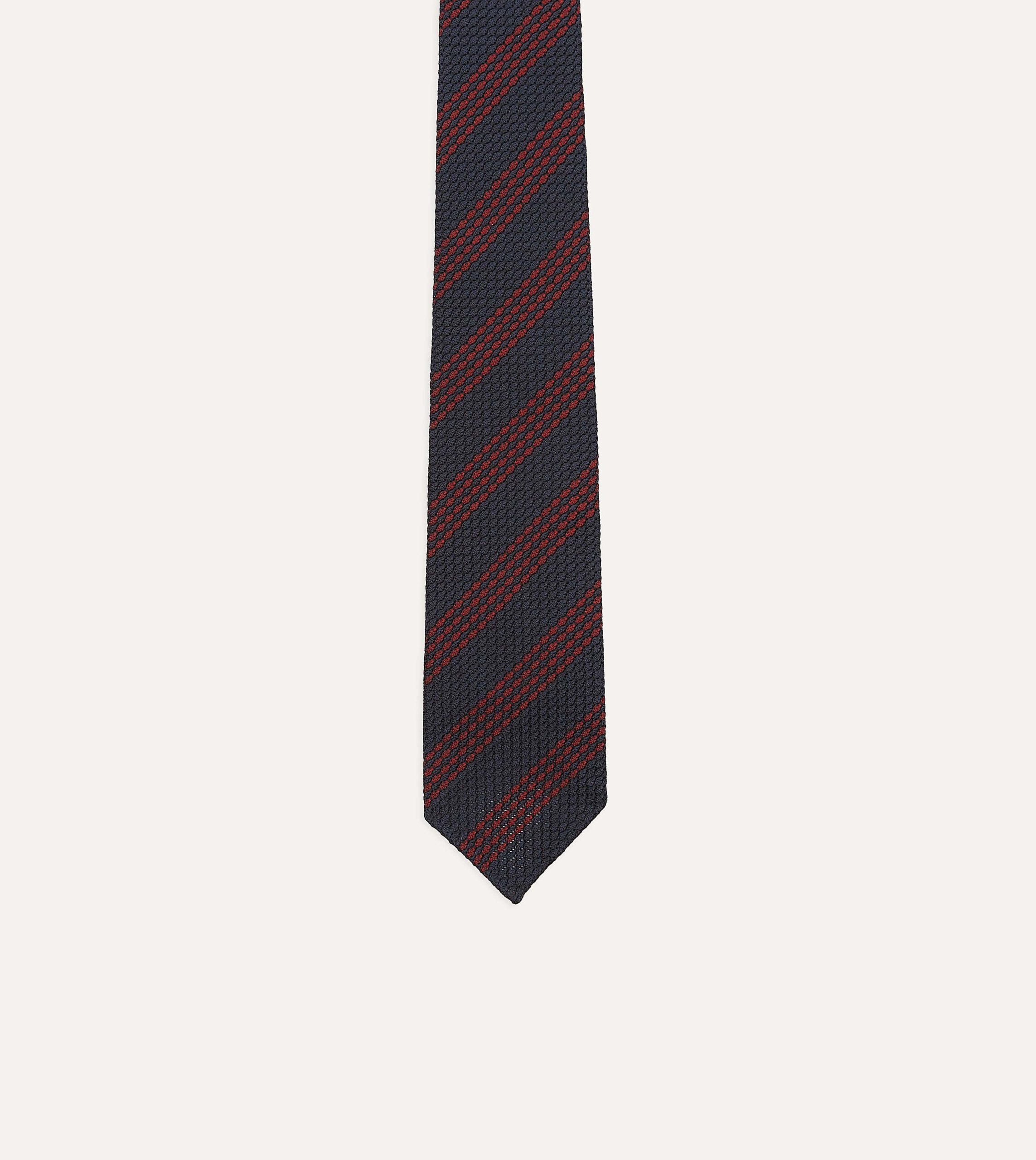 Navy and Red Stripe Hand Rolled Large Knot Grenadine Tie - Image 3