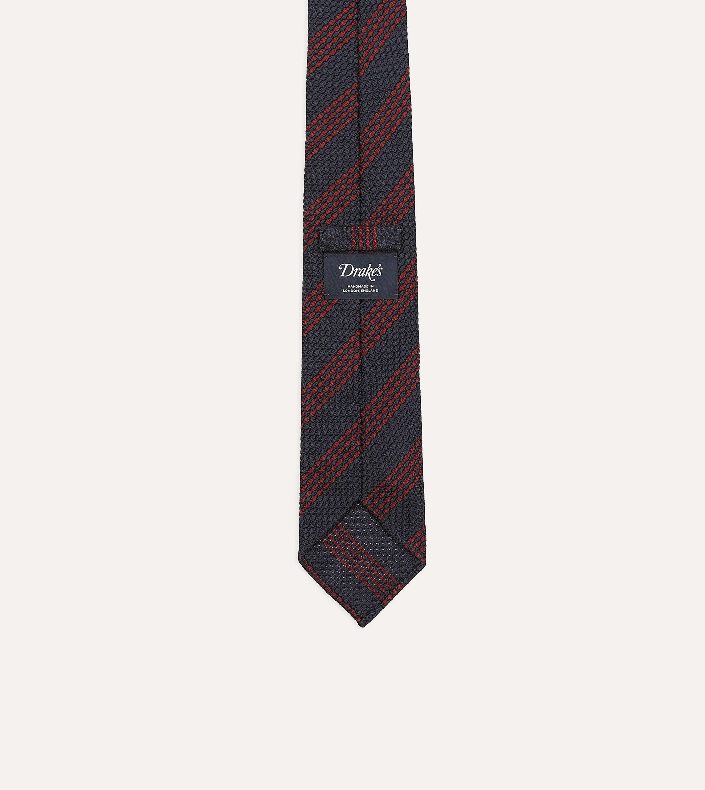 Navy and Red Stripe Hand Rolled Large Knot Grenadine Tie - Image 4