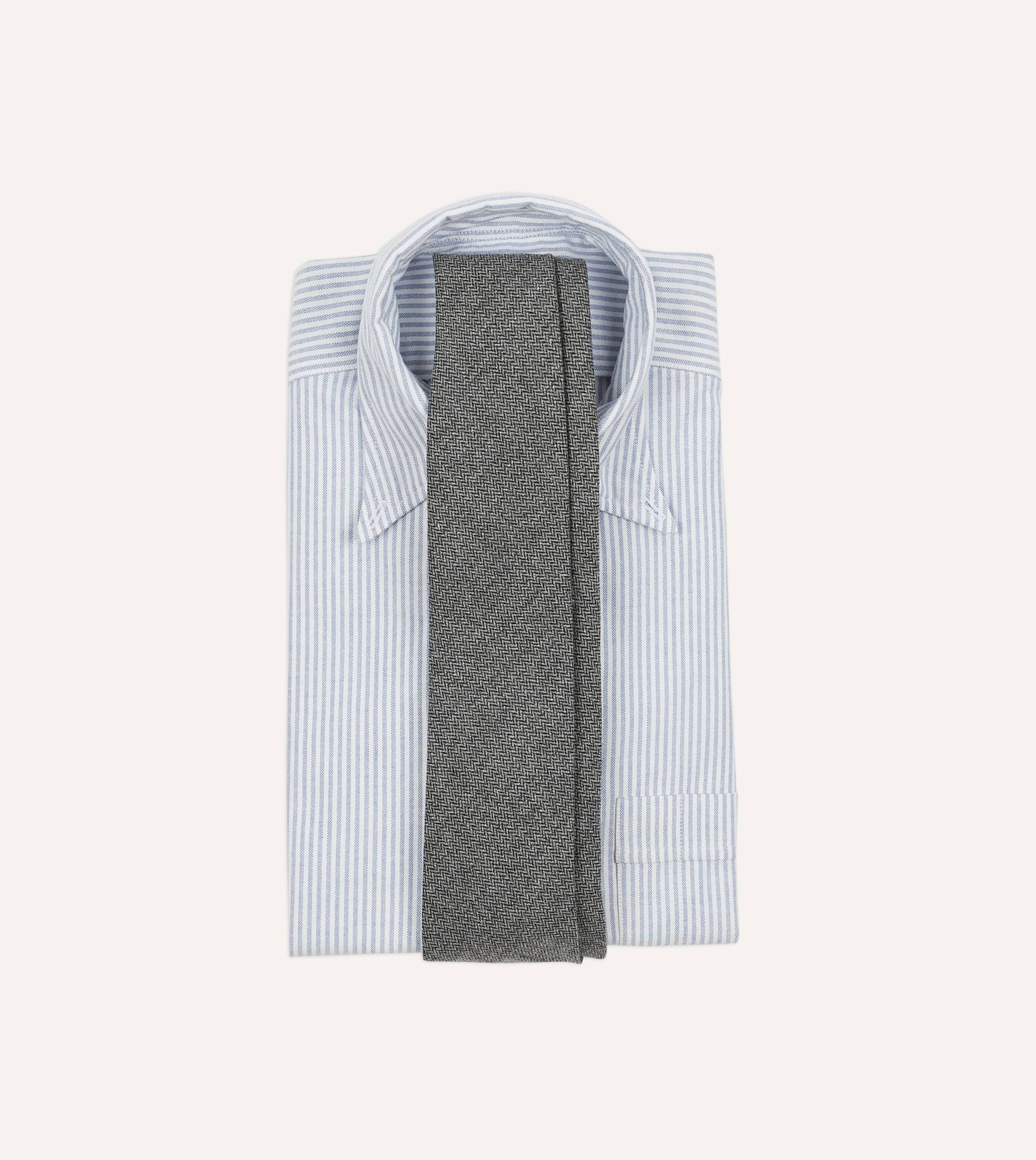 Grey Herringbone Hand Rolled Wool Tie - Image 2