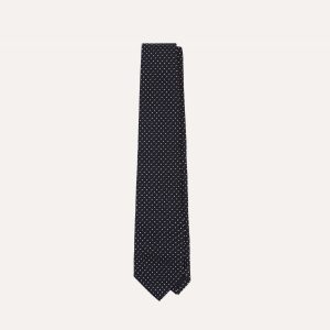Navy and White Stitching Woven Grenadine Silk Tipped Tie