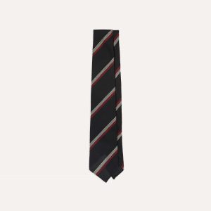 Black. White and Red Stripe Hand Rolled Silk Grenadine Tie