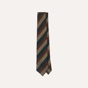 Green. Red and Gold Block Stripe Hand Rolled Silk Grenadine Tie