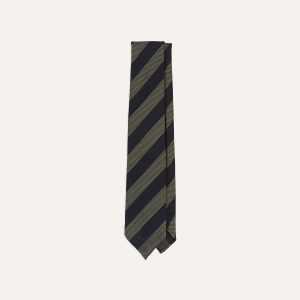 Khaki and Navy Block Stripe Hand Rolled Silk Grenadine Tie