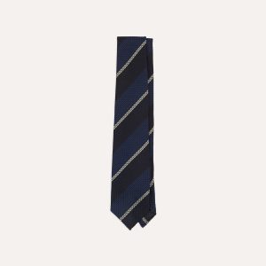 Navy and White Multi Stripe Hand Rolled Silk Grenadine Tie