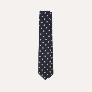 Navy and White Spots Shantung Silk Tie