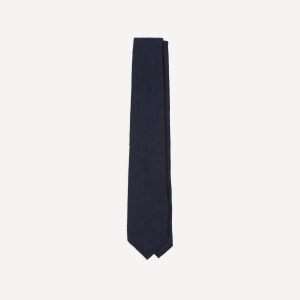 Navy Herringbone Shantung Silk Tipped Tie