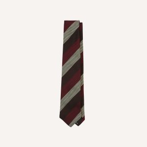 Brown. Red and Ecru Block Stripe Hand Rolled Silk Grenadine Tie